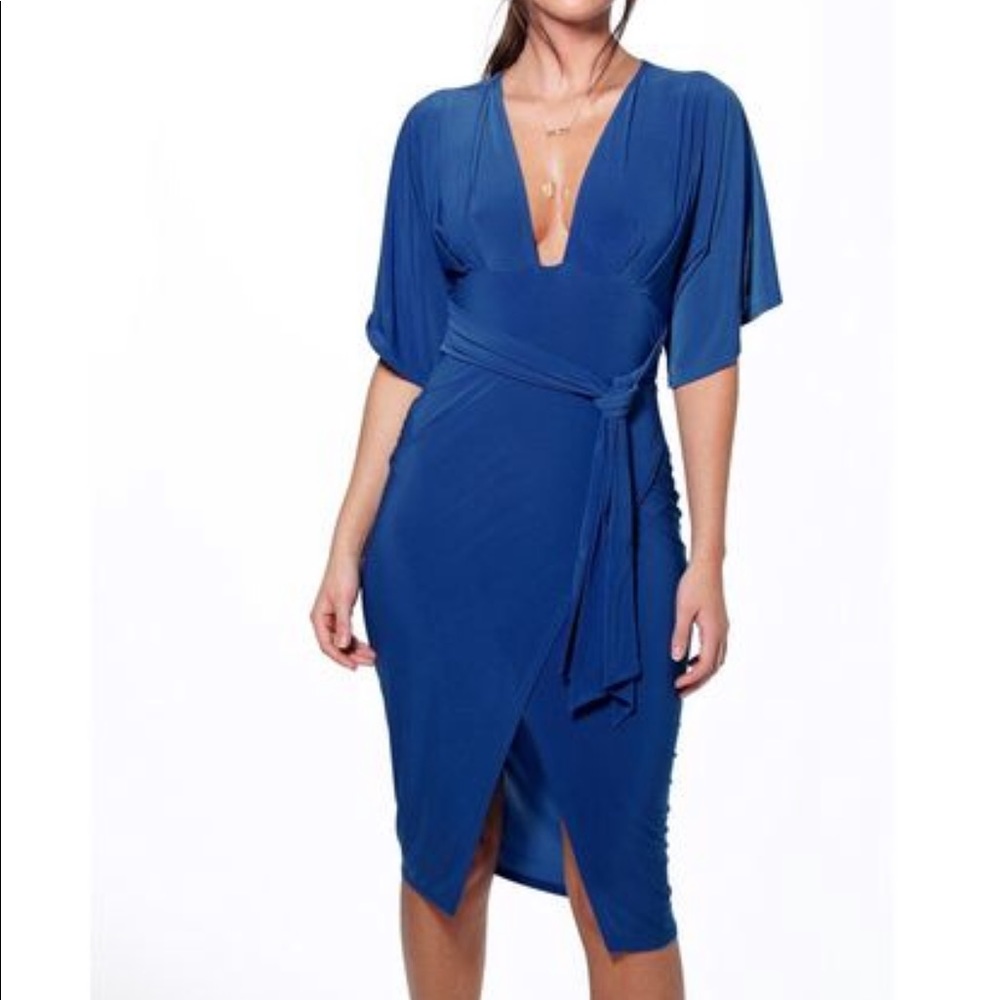 Plunge Neck Wrap Dress